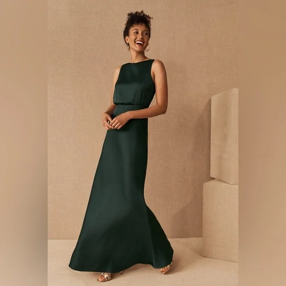 beckett satin maxi dress Black BHLDN Beckett Satin Charmeuse Maxi Dress